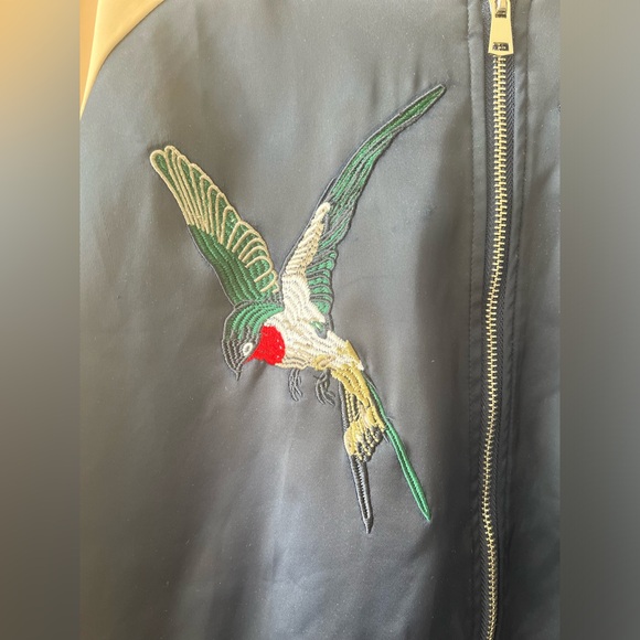 Toka Uomo Embroidered Bird Bomber Satin Jacket - Picture 11 of 13